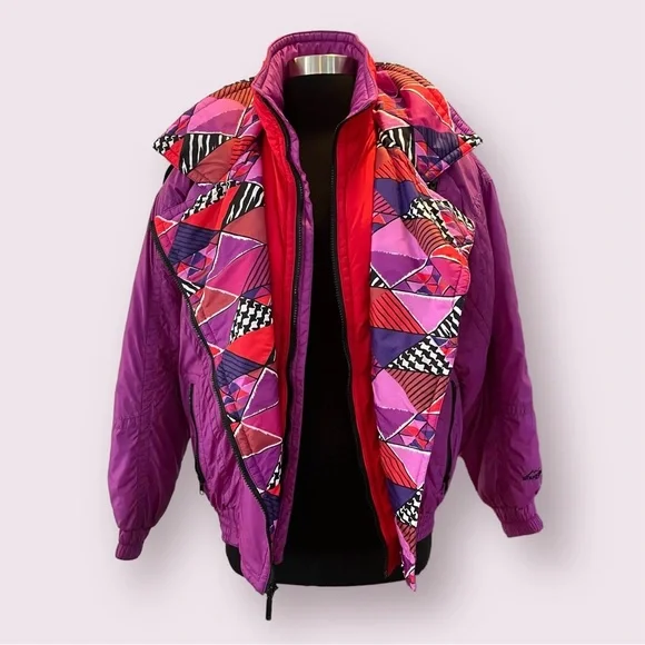 Vintage Kaelin Ski Wear Snuggler insulated jacket purple red geometric like new - Picture 3 of 16
